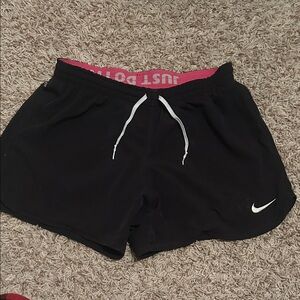 Nike Women's Black Athletic Shorts with Pink undershorts